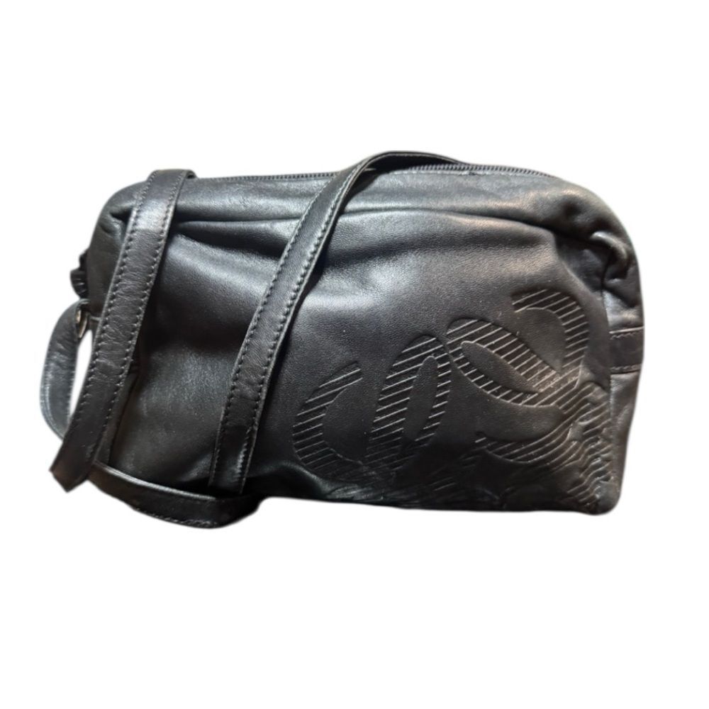 LOEWE Black Buttery Soft Nappa Leather Small Anagram Camera Crossbody Bag Auth